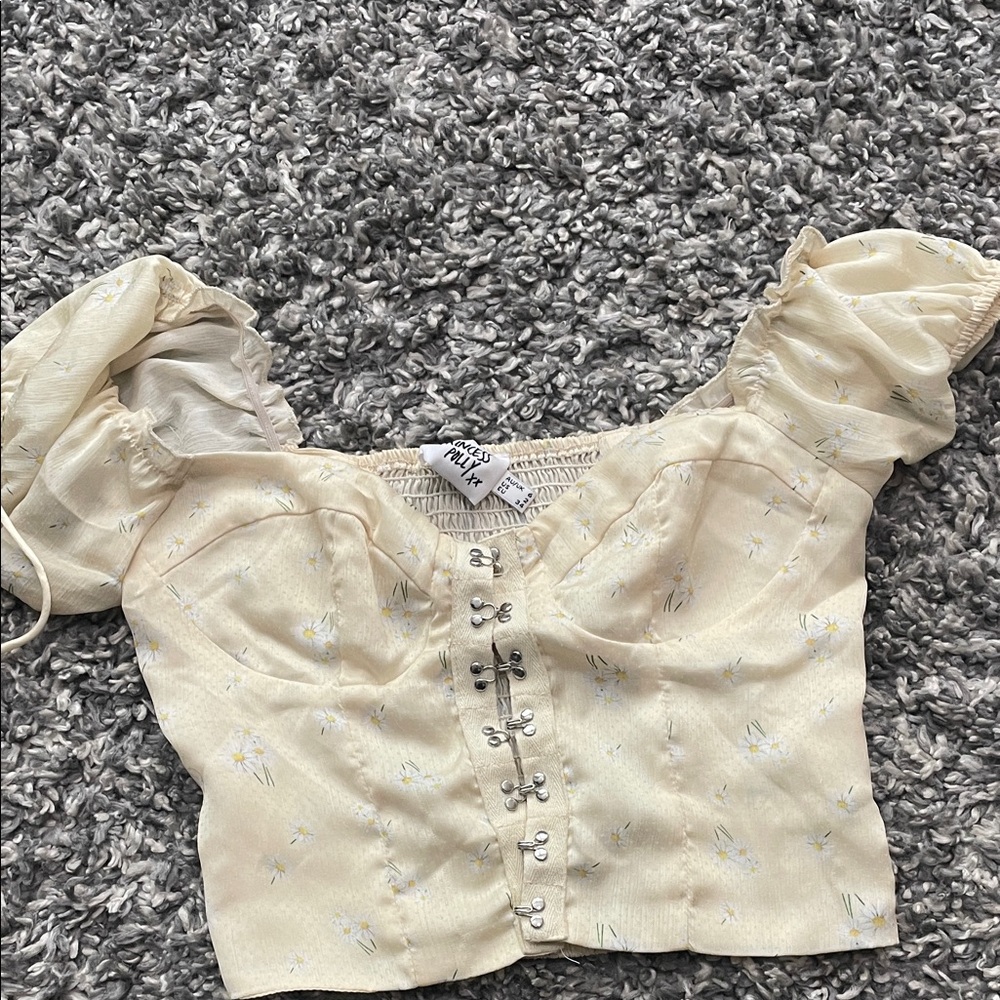 Princess Polly Cream Floral Puff Sleeve Blouse